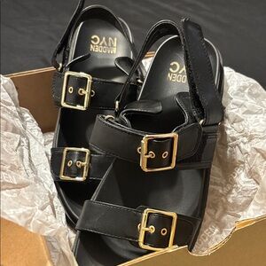 Steve Madden Black Sandals with Gold Accents
